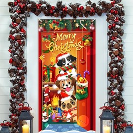 DPKOW Dog Christmas Door Banner for Christmas Decorations, Dog Christmas Banner Christmas Door Cover for Front Door, Fabric Christmas Porch Banner for Christmas Door Decoration Supplies, 185 * 90cm