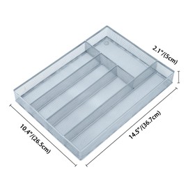 Neudeco Silverware Drawer Organizer Holder, Cutlery Tray Silverware Flatware Storage Divider for Kitchen, Bedroom, Living Room,Mesh Wire with Non-slip foam Feet, 5 Compoment（ Silver）