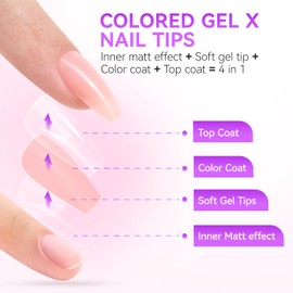 Gelike EC French Gel Nail Tips - Press on Soft Nude Pink Short Coffin 4 in 1 X-coat Tips Pre-applied Tip Primer, No Need to File Fake Nails for Nail Art DIY 240pic