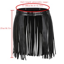 Lopsity Women Tassel Fringe Skirt Belt Punk Waist Belt PU Leather Gothic Waistband Adjustable Rock Belt Skirt (Black)