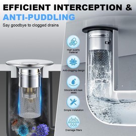 HASAIKA Floor Drain Filter Made of Stainless Steel, Floor Drain Filter with Removable Filter Basket, Rustproof Drain Filter Strainer for Kitchens, Bathrooms, Sinks and Balcony Drains, Pack of 2