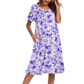 Ekouaer Womens House Dress Moomoo Nightgown with Pockets Short Sleeve Mumu Nightgown Button Down Sleepwear