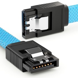 deleyCON 30 cm SATA 3 Cable Nylon 6 Gbit/s Data Cable SATA III Connection Cable Serial ATA Connection Cable for Motherboard & Hard Drive HDD SSD 2 S-ATA L Connector Straight Blue