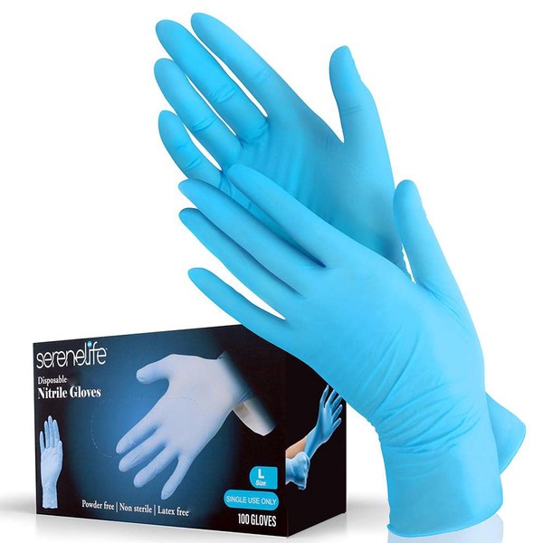 SereneLife 100 Pcs Nitrile Disposable Gloves - Soft Industrial Grade Gloves, Nitrile Gloves 4 Mil Powder-Free, Latex-Free Protective Gloves, Ambidextrous, Soft and Comfortable, Size Small