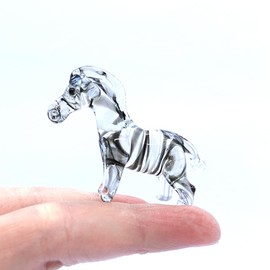 Sansukjai Zebra Tiny Figurines Animals Hand Blown Color Glass Art Collectible Gift Home Decorate (Black White)