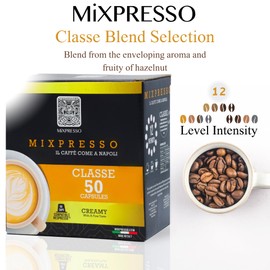Mixpresso Classe Coffee Espresso Capsules Compatible With Nespresso Original Brewers, Single Cup Coffee Pods 100% from Italy, Medium Roast 80% Arabica Espresso, 50 Count Coffee Capsule Intensity 8/12