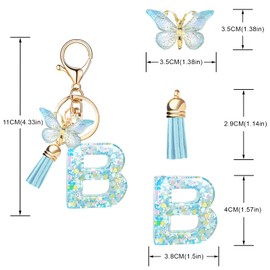 OKAICEN Fashion Alphabet Initial Letter Keychains for Women Butterfly Pendant Key Ring for Wallet Backpack bag charm('B')