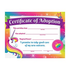 Unicorn Adoption Certificates - 12 Pieces