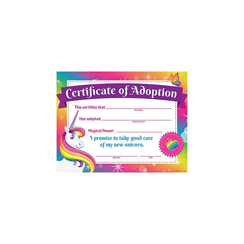 Unicorn Adoption Certificates - 12 Pieces