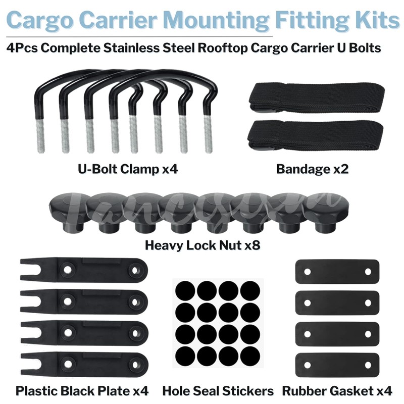 4 Pcs Roof Box U-Bolt Clamps, Upgraded Rooftop Cargo Carrier