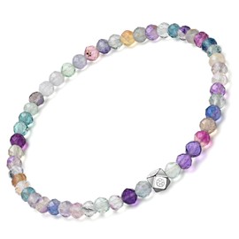 EUMENIDES Natural Diamond Gemstone Bracelet, 4 mm Natural Stone Bracelet for Women, 5 mm 925 Silver, Elastic Cord, Stone Silver stone Silver Diamond, Agate