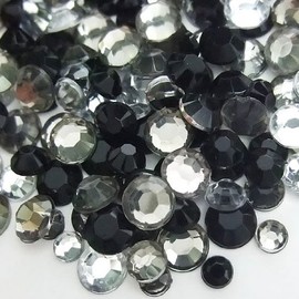 Fiero Acrylic Stone Rhinestone Color & Size Random Type: Approximately 2,000 pieces, Sizes 0.08, 0.16, 0.2, 0.2 inches (2, 3, 4, 5 mm) are randomly included (monotone type (clear, black, gray))