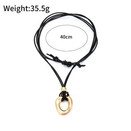 GIGB PBDK Chunky Pendant Leather Choker Necklace for Men Women Western Hollow Oval Pendant Adjustable Black Rope Necklace Minimalist Boho Cowgirl Jewelry Gift (Gold)
