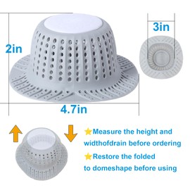 METACHOICE Bathtub & Shower Drain Hair Catcher with Sink Drain Strainer – Silicone Foldable Protector for Pop-Up & Regular Drains, Easy to Clean (Grey)