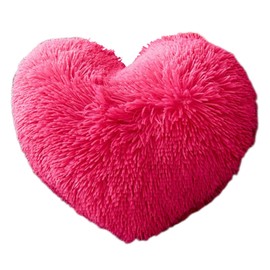 MorroMorn Fluffy Heart Throw Pillows, Shaggy Decorative Pillow for Sofa Couch Bed, Cute Room Decor Decorations for Women Girls Kids (Hot Pink)