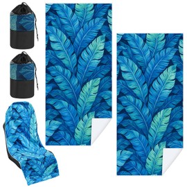 Hahafelt 2 Pack Car Seat Towel Covers with Storage Bag 63 x 32 Inch Athletic Running Towel Seat Sweat Washable Non Slip Cover Gift for Car Outdoor Sport Activities (Blue Leaves)