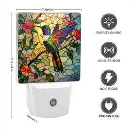 Mearafois Square LED Night Lights Lamp with Dusk to Dawn Sensor, Colorful Hummingbird Perched On Branch Night Light Plug Into Wall for Kids Room, Bedroom, Bathroom, Kitchen, Hallway