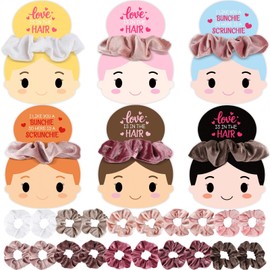 24 Pack Valentines Day Scrunchies Bulk with Greeting Cards Valentines Gifts for Kids Party Favor Velvet Pink Hair Ties Classroom Exchange Gift Blush Scrunchies for Ballerina Girls Students Teachers