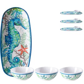 LEHAHA 6 Piece Chip and Dip Serving platter Set, Set of 3, 2 Piece Melamine Bowl and Tray Gift Set,Serving Dishes for Entertaining, Small Serving Bowls for Side Dishes, Salsa, Appetizers, Condiments.