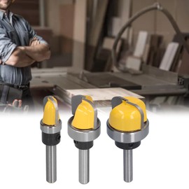 Fafeicy Broca de Punta Redonda, Vástago de 1/4 Pulg., Broca de Enrutador para Plantilla de Bandeja de Cuenco, Brocas de Enrutador para Tallar Platos con Rodamiento(1-1/8 inch + 3/4 inch + 1/2