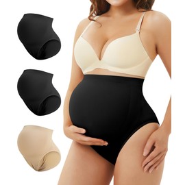 LANCS Maternity Underwear High Waisted Maternity Panties Maternity Shapewear Over Bump Pregnancy Belly Support, Multi-Pack(US, Alpha, Medium, Regular, Regular, 2Black+1Beige)