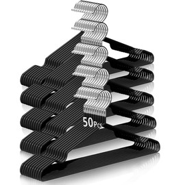 50Pcs Ganchos de Acero Aleado con Recubrimiento de Goma Antideslizante, 40CM Ganchos para Ropa con Ranuras, Antióxido y Duradero, Perchas para Pantalo