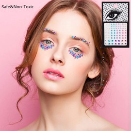 6 Sheets Face Gemstones Stickers, Temporary Tattoo for Face, Eyes, Body, Nails, Hair, Festival Colourful Stones Stickers for Women, Girls, Festival Gemstones for Make-Up, Party, Party Bags, Kos