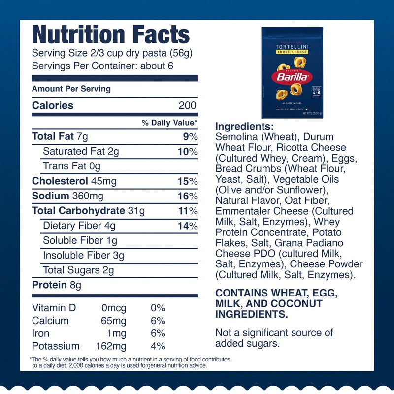 Barilla Three Cheese Tortellini Pasta, 12 oz. Bag - 6