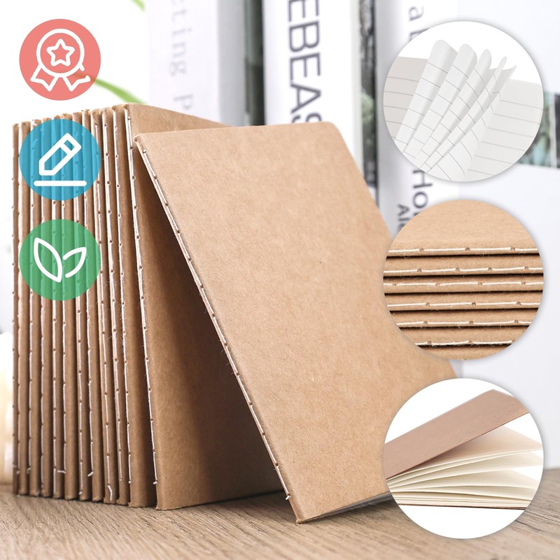 Koogel 24PCS Mini Notebooks,Lined Pocket Notepads 8.9x12.7cm Brown Notebooks Small