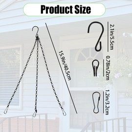 zuylikxy 2-Pack 15.9-Inch Hanging Basket Plant Chain - Flower Pot Hangers with Hooks - Black Metal Replacement Hangers for Bird Feeders, Flower Pots, Lanterns, and Wind Chimes