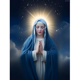 QAZWSX Christianity Diamond Art Painting Kits, 5D DIY Virgin Mary Diamond Art for Adults, Full Round Drill Diamond Art Painting Crystal Craft Kit, for Wall Decor Church Decor 12x16 inch