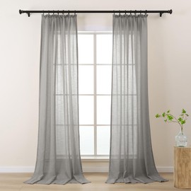 L.Z.E Grey Sheer Curtains for Living Room Bedroom Gray Linen Look Pencil Pleat Curtains & Drapes 89 Drop 225 cm Long 2 Panels Set Transparent & Lightweight Window Sheers (W 51.1" x L 88.6")
