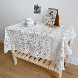 White Lace Tablecloth, Lace Table Cloth Square Vintage Style Wedding Table Cloths Table Lace Floral Square Tablecloth Decoration(90 * 90CM)