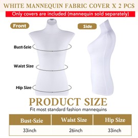 Peryiter 2 Pieces Mannequin Fabric Cover Soft Stretchy Clothing Upper Body Mannequin Cover for Retail Boutique Store Form Dummy Model Display Fitting Styling Only Covers(White)