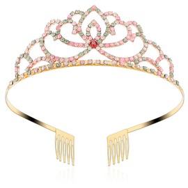 FASOTY Gold Tiara Opal Multicolor Crystal Crown with Combs Elegant Princess Tiaras and Crowns for Women Girls Rhinestone Headband for Bridal Wedding Birthday Party Prom