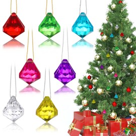 60 Pieces Acrylic Crystal Ball Christmas Tree Ornaments Acrylic Diamond Christmas Tree Ornaments Acrylic Diamond Pendants Beads Ornaments with Silver Thread for Christmas Decorations (Multi Colors)