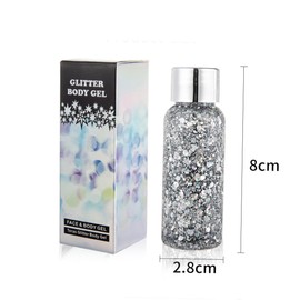 Gatuida Brilliant Silver Sequined Glitter Gel for Makeup Body Portable Shine for Parties Festivals Daily Use Chunky UV Glitter Body Gel for Eye Catching Looks