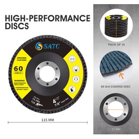 SATC Flap Discs 60 Grit 115mm Zirconia 10 Pack Grinding Discs Type 29 Sanding Discs for Angle Grinder to Sanding Grinding Metal Wood