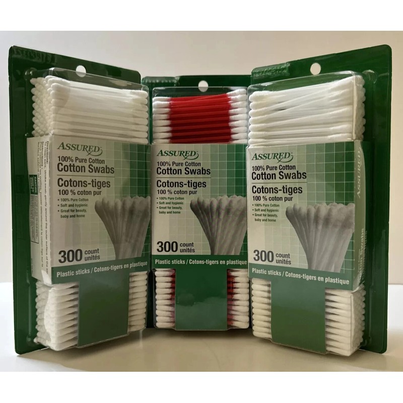 Assured LOT of 3 Assured 100% Cotton Swabs 300 Ct.