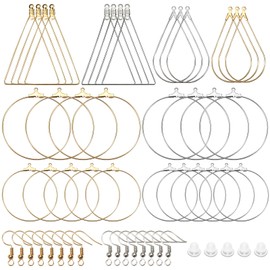 TOAOB 280pcs Beading Hoop Set Platinum Tone and K Gold Tone Earring Finding Triangle Teardrop Round Beading Hoop Earrings and Earring Hooks with Clear Earring Backs for DIY Craft Jewelry Making
