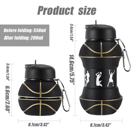 Wzenclave Sports Collapsible Water Bottle 550ml/18.6oz Ball Shaped Drinking Cup Foldable BPA Free Leakproof Lightweight Jug Portable Basketball Anti Drop and Leak Proof Outdoor Sports Water Cup