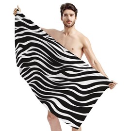 Glomenade Zebra Stripes Print Bath Towels Summer Quick Dry Absorbent Beach Swim Towels Oversized Soft Fluffy Pool Towel Black and White