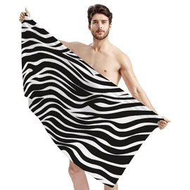 Glomenade Zebra Stripes Print Bath Towels Summer Quick Dry Absorbent Beach Swim Towels Oversized Soft Fluffy Pool Towel Black and White