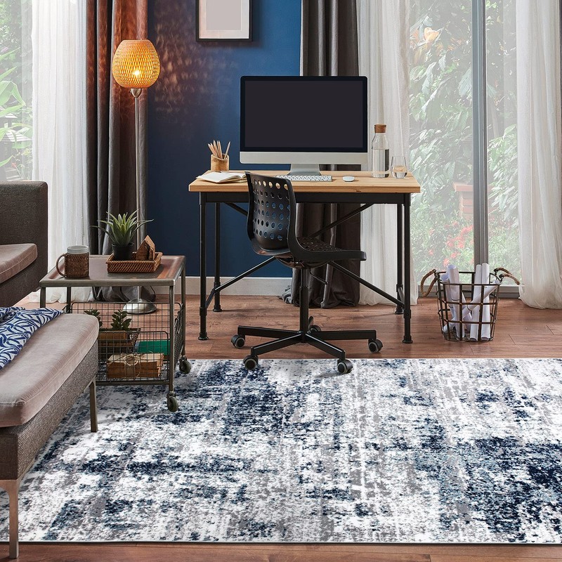 Rugshop Distressed Abstract Square Area Rug 6'6" x 6'6" Blue