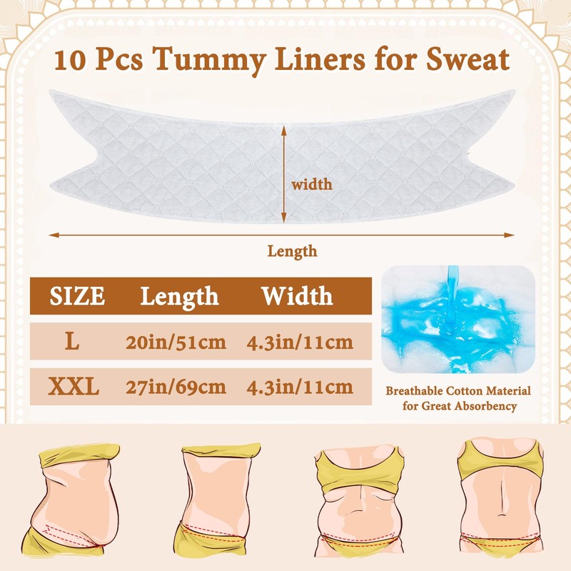 Wesnoy 10 Pcs Tummy Liners for Sweat Rash Cotton Under