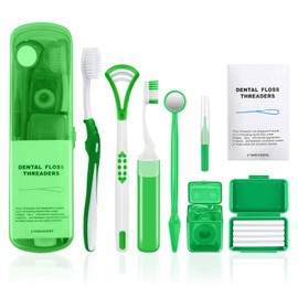 Kit portátil de cuidado oral de ortodoncia – Kit de cuidado dental de ortodoncia para llaves con estuche de viaje, incluye cepillos de dientes en forma de V/U, enhebradores de hilo dental y cera