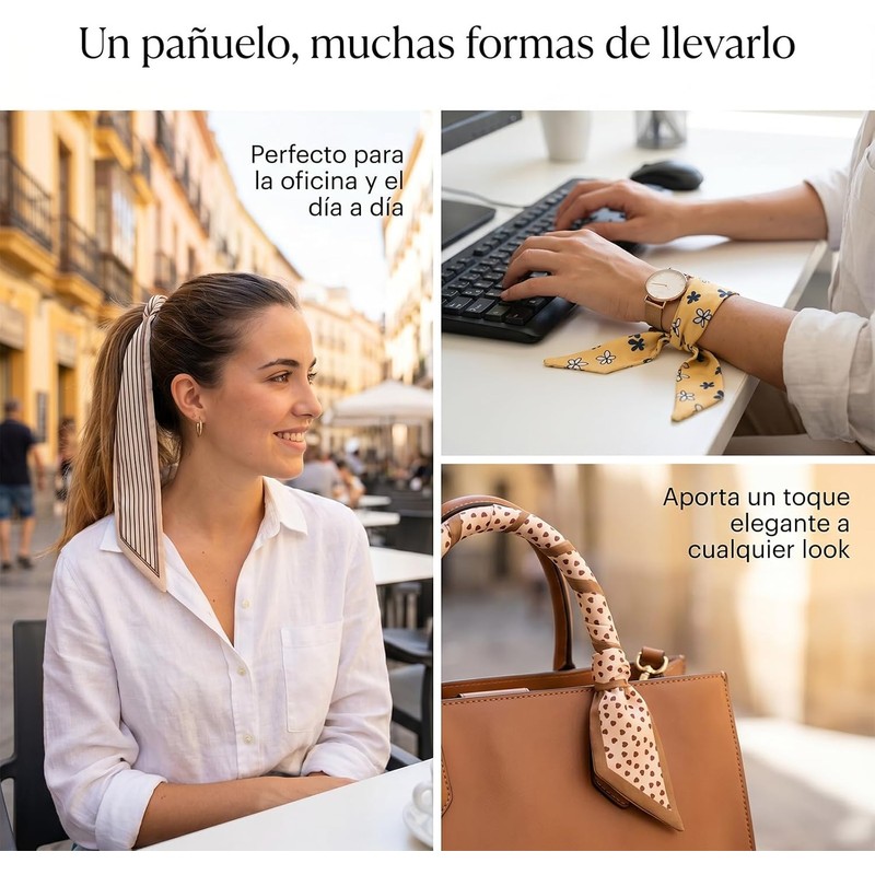 Set de 4 Bufandas Satinadas Bohemias para Mujer, Accesorios Elegantes