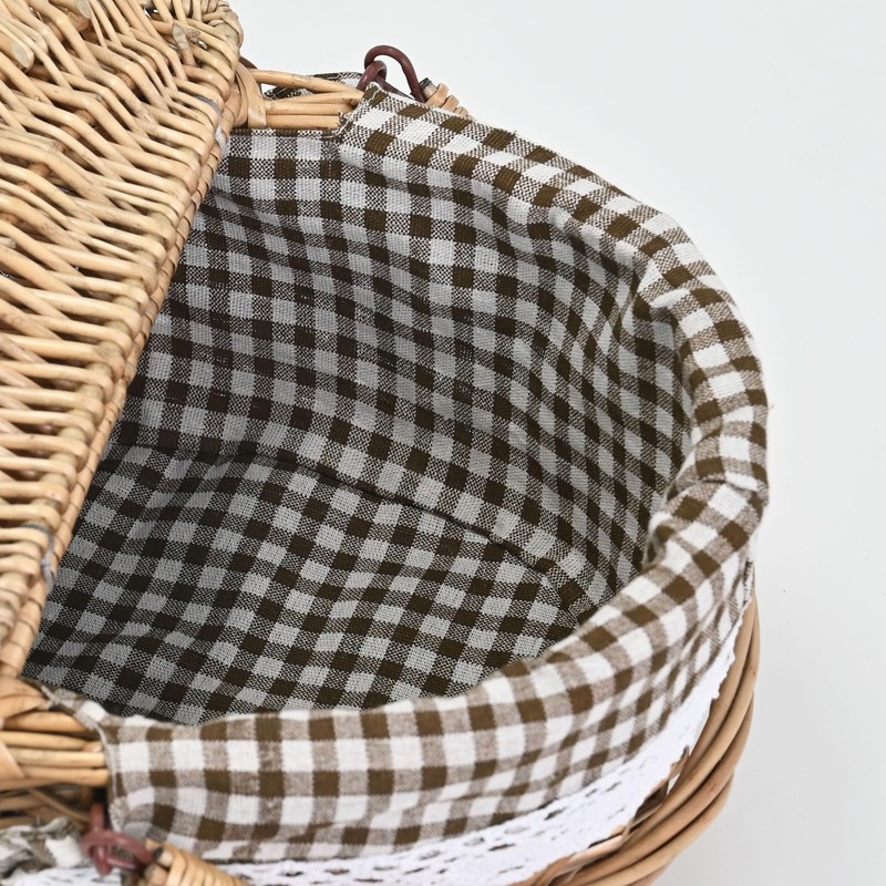Wicker Picnic Basket with Lid and Handle Sturdy Woven Body