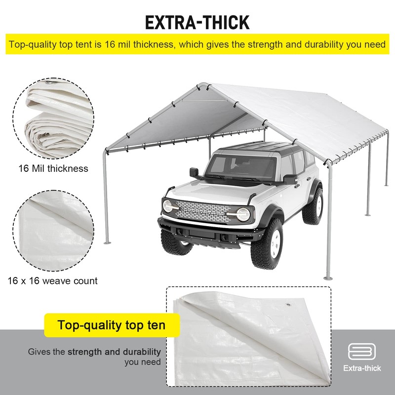 10 x 20 Ft Carport Replacement Canopy Cover Garage Top