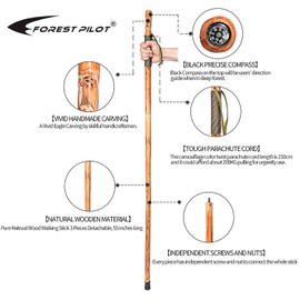 FOREST PILOT 3 Piece Detachable Fir Wood Walking Stick Eagle Carving with a Compass(Nature Color, 55 Inches, 1 Piece)…